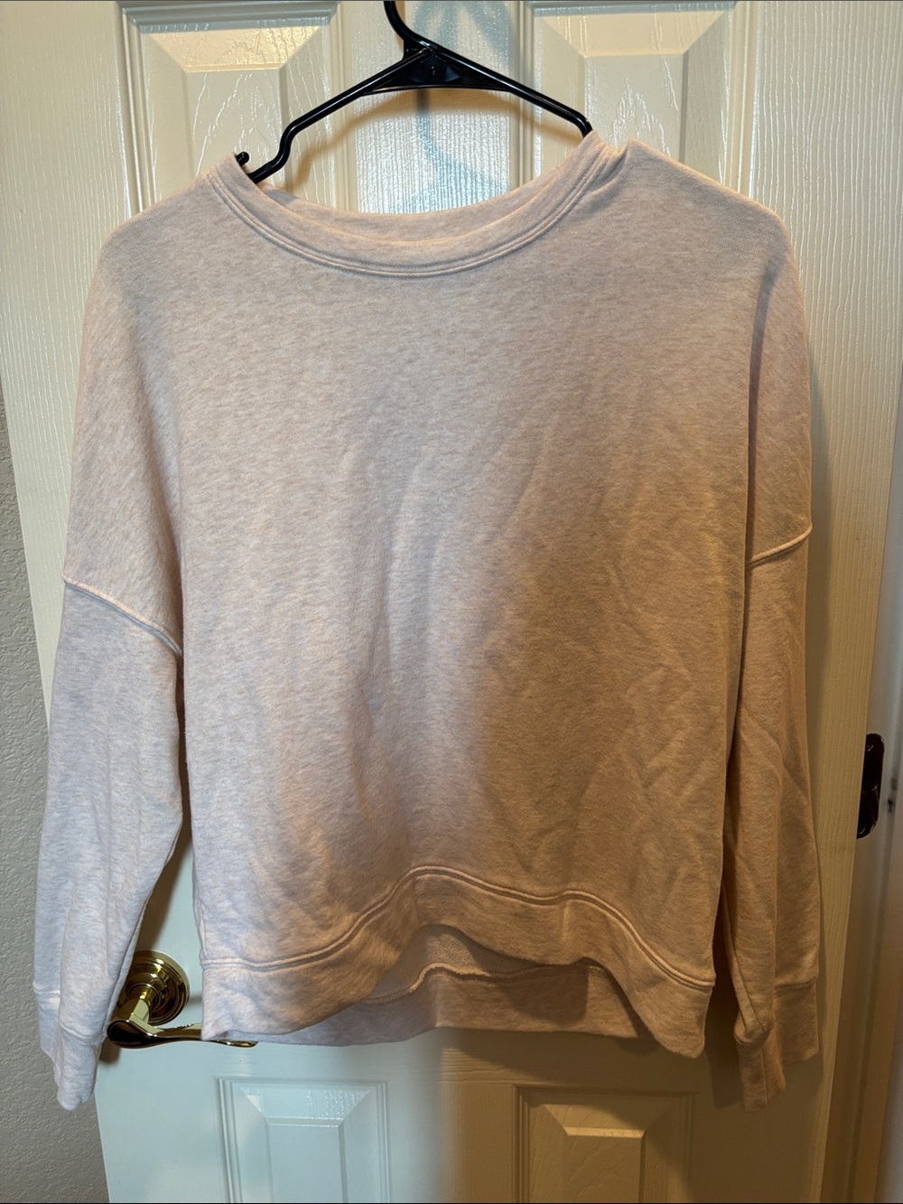 Fabletics Year Round Terry Crew Neck Sweatshirt Pink Heather Relaxed Size M